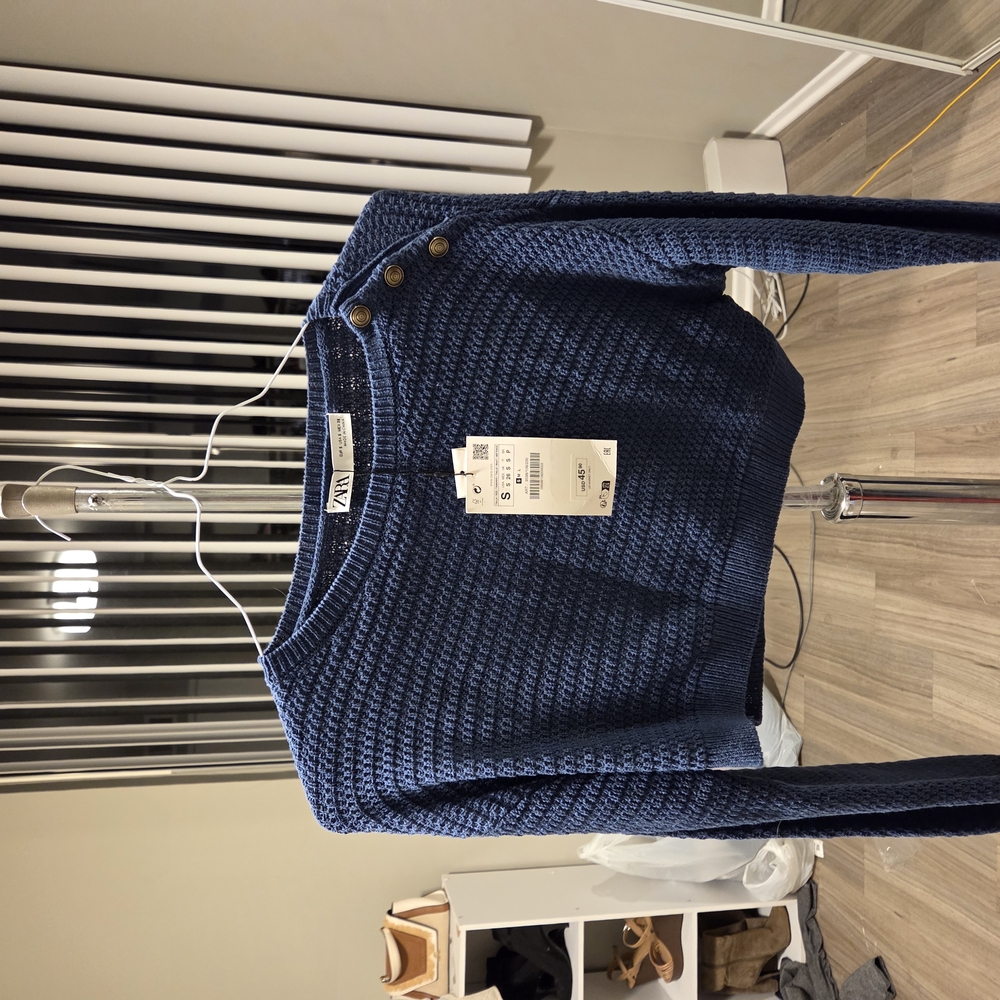 Zara Blue Knit Sweater with Button Detail